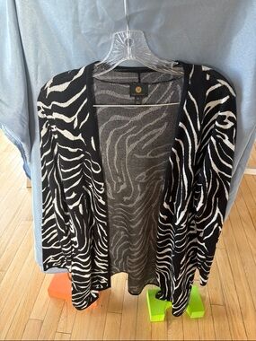 Open-Front Black & White Zebra Print Cardigan